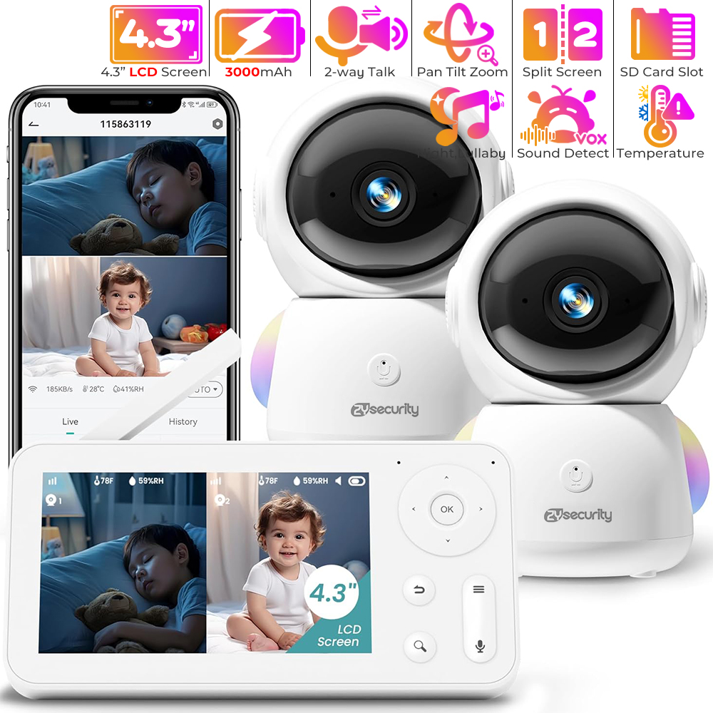 Audio Music Apps - Monitor bayi 2K, dengan 2 kamera