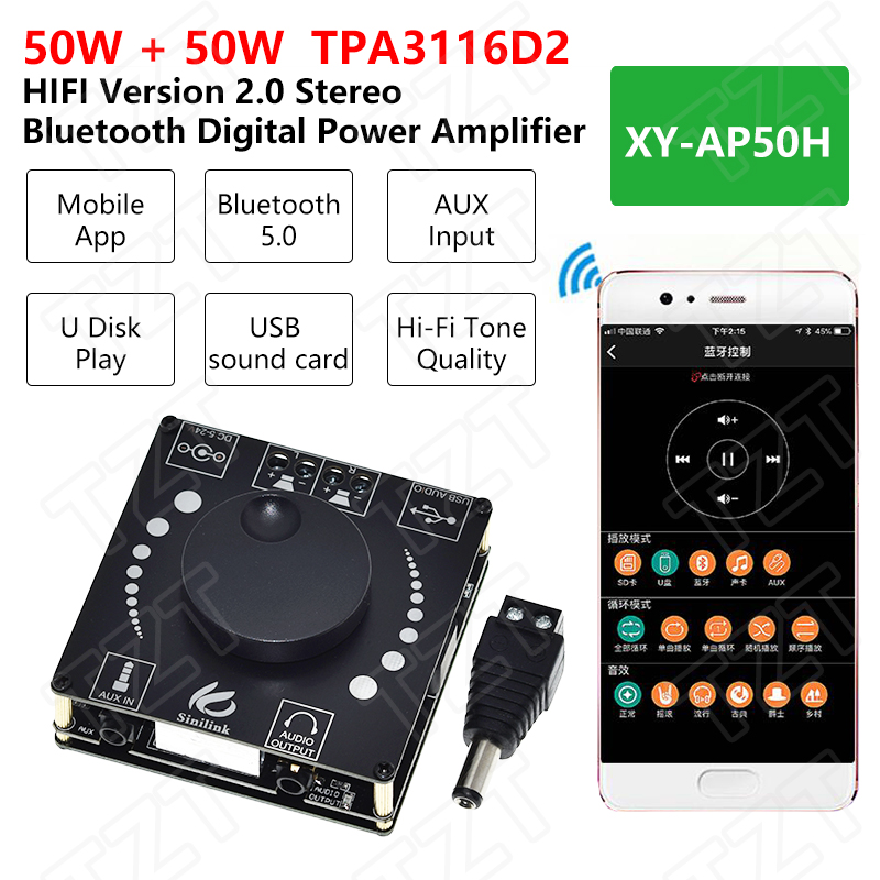 TZT 2X50W Bluetooth 5.0 Amplif - Audio Music Apps ulasan dan harga